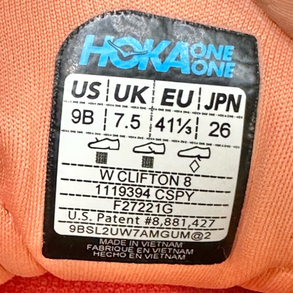 Hoka Clifton 8 Orange Running Shoes Sneakers 1119394 CSPY Womens Size 9B - Picture 10 of 10